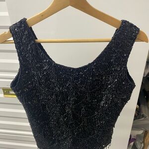 Vintage black sequin and beaded top size small 100% wool